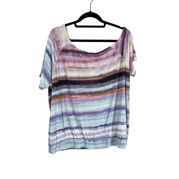 Torrid Top Women 18 Pink Striped Classic Summer Drape Feminine Boho Western 80s - Picture 1 of 13